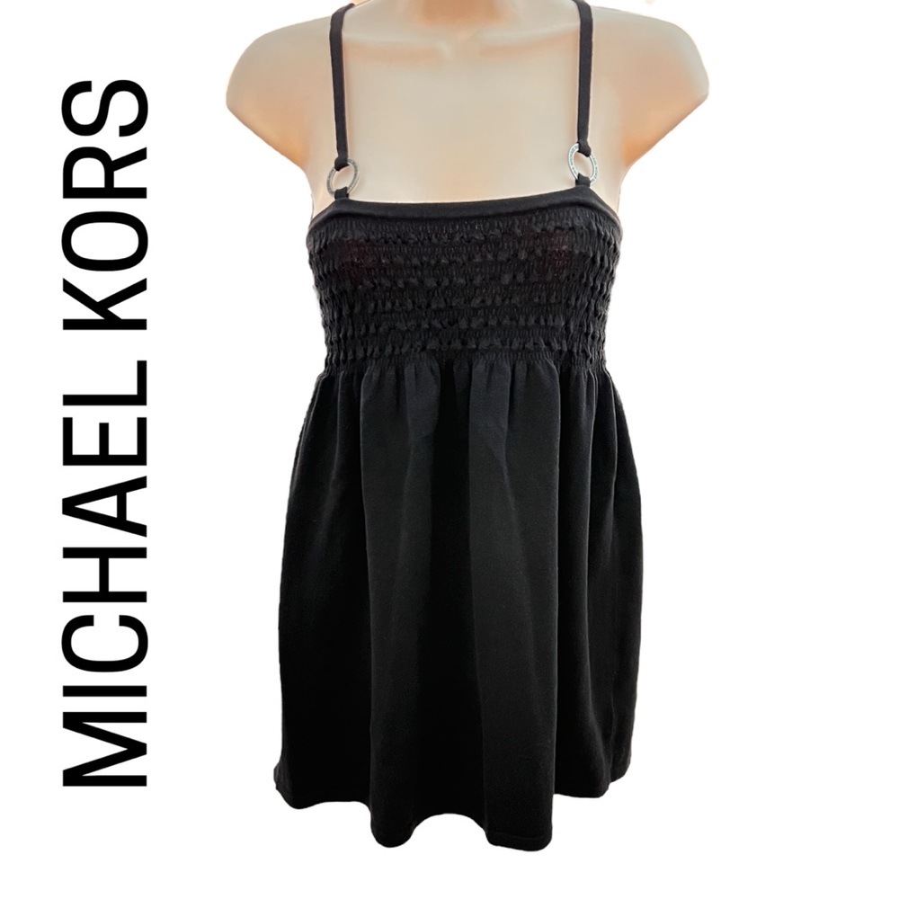 Michael Kors Black Smocked Camisole or mini dress Cotton Knot Top Babydoll - Picture 4 of 12